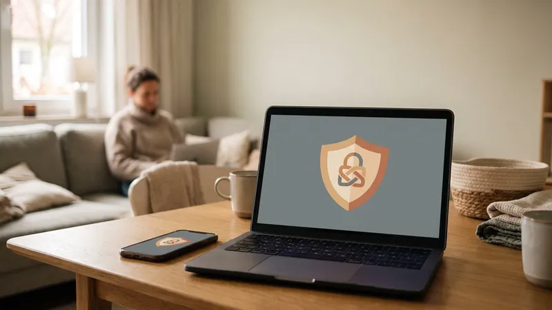 Laptop und Smartphone mit abstraktem Schloss-Symbol.