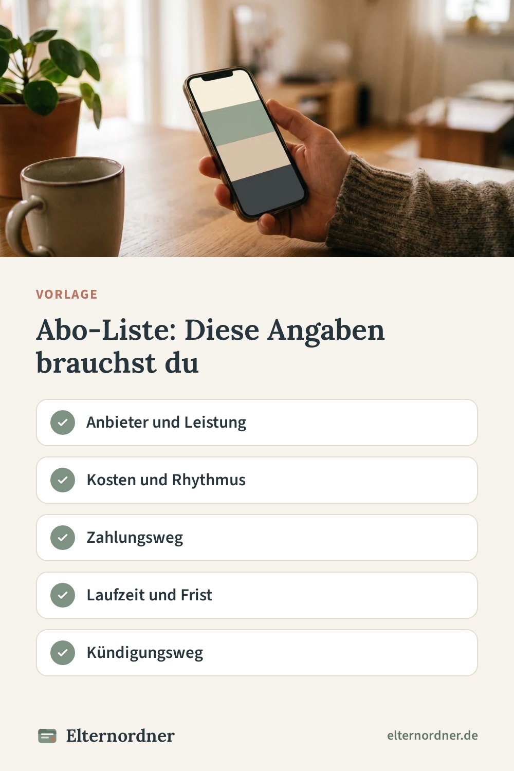 Pinterest-Grafik: Abo-Liste: Diese Angaben brauchst du