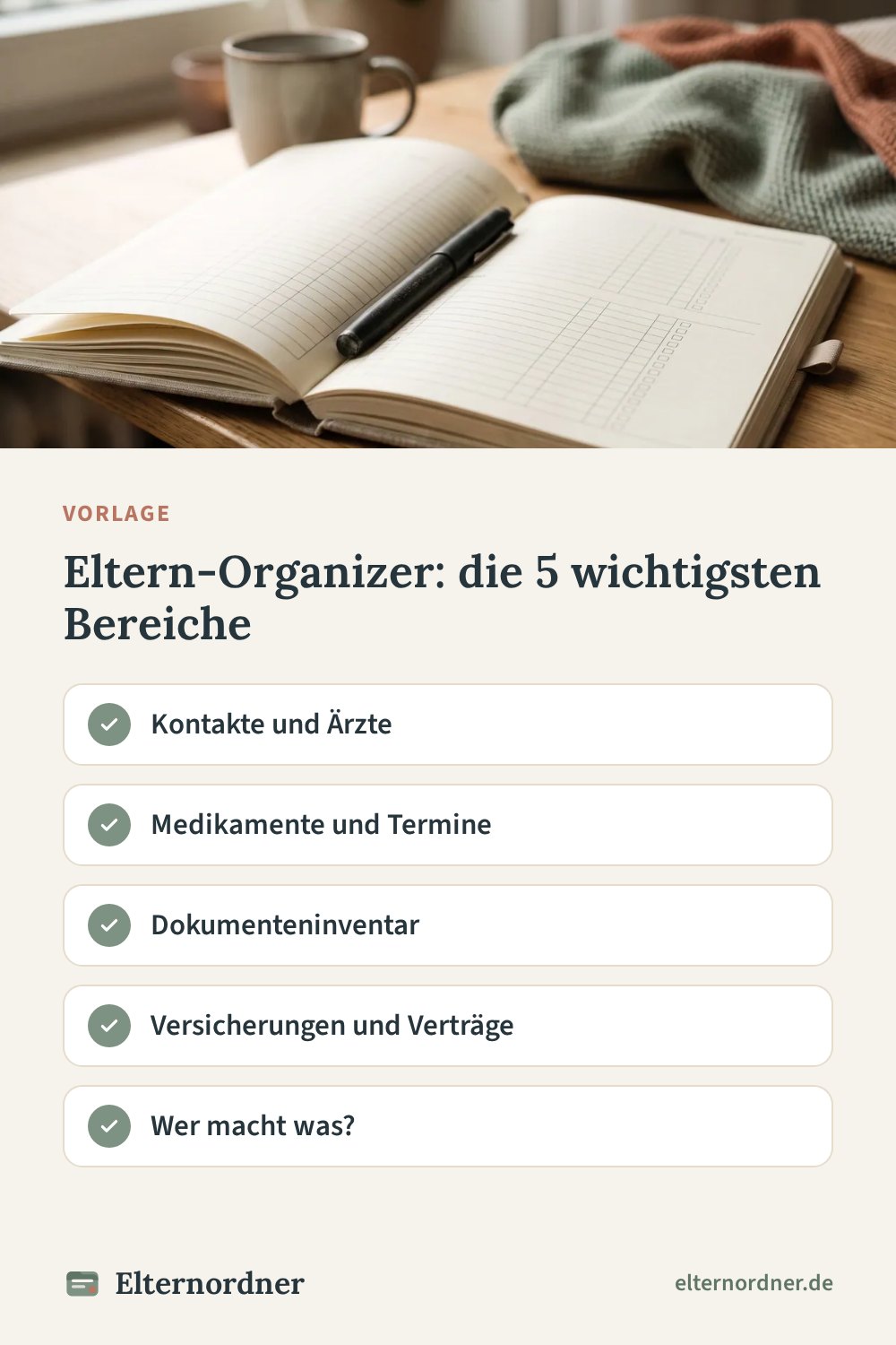 Pinterest-Grafik: Eltern-Organizer: die 5 wichtigsten Bereiche