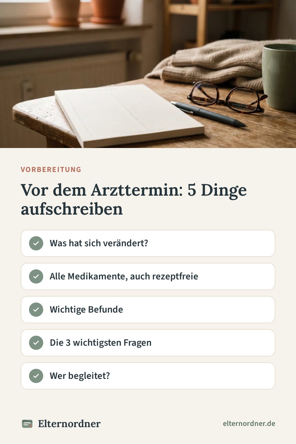 Pinterest-Grafik: Vor dem Arzttermin: 5 Dinge aufschreiben