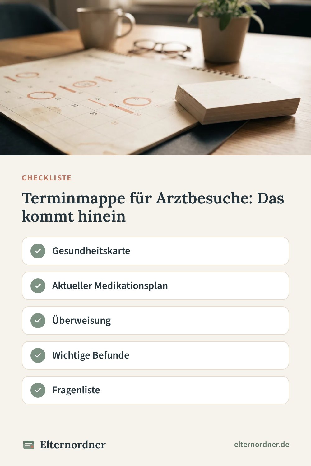 Pinterest-Grafik: Terminmappe für Arztbesuche: Das kommt hinein