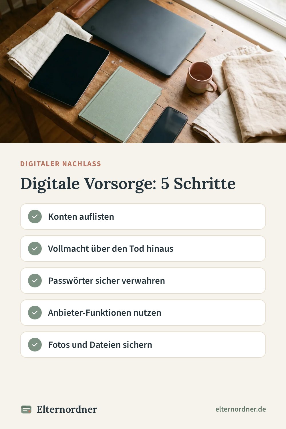 Pinterest-Grafik: Digitale Vorsorge: 5 Schritte