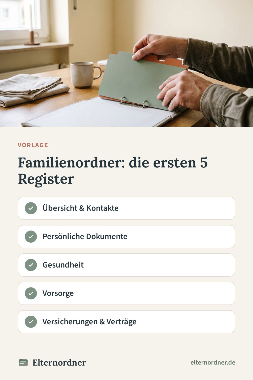 Pinterest-Grafik: Familienordner: die ersten 5 Register