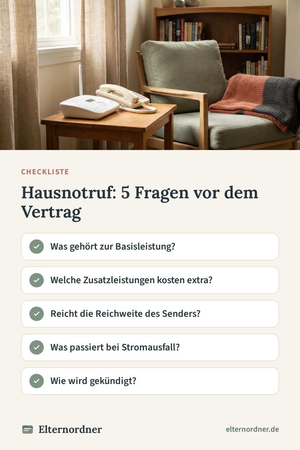Pinterest-Grafik: Hausnotruf: 5 Fragen vor dem Vertrag