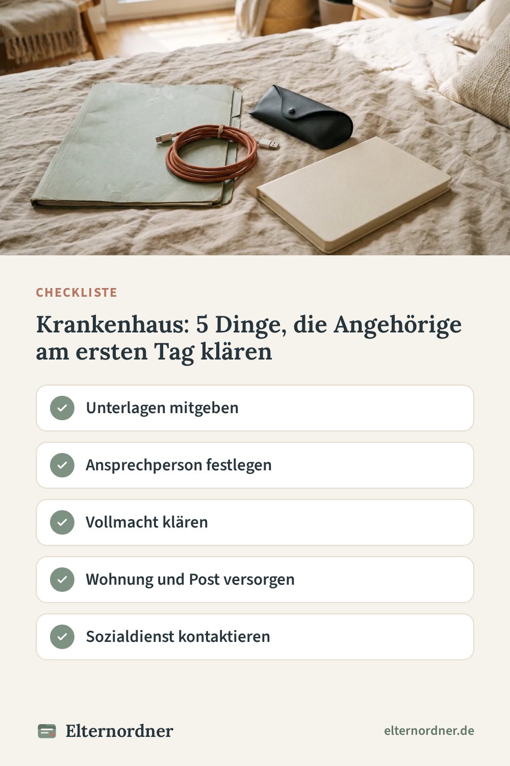 Pinterest-Grafik: Krankenhaus: 5 Dinge, die Angehörige am ersten Tag klären