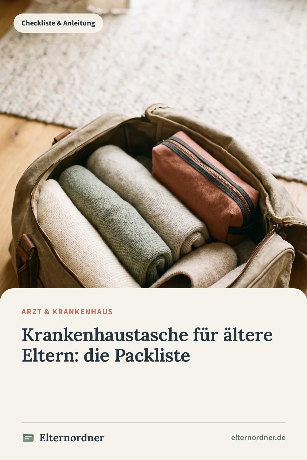 Pinterest-Grafik: Krankenhaustasche für ältere Eltern: die Packliste