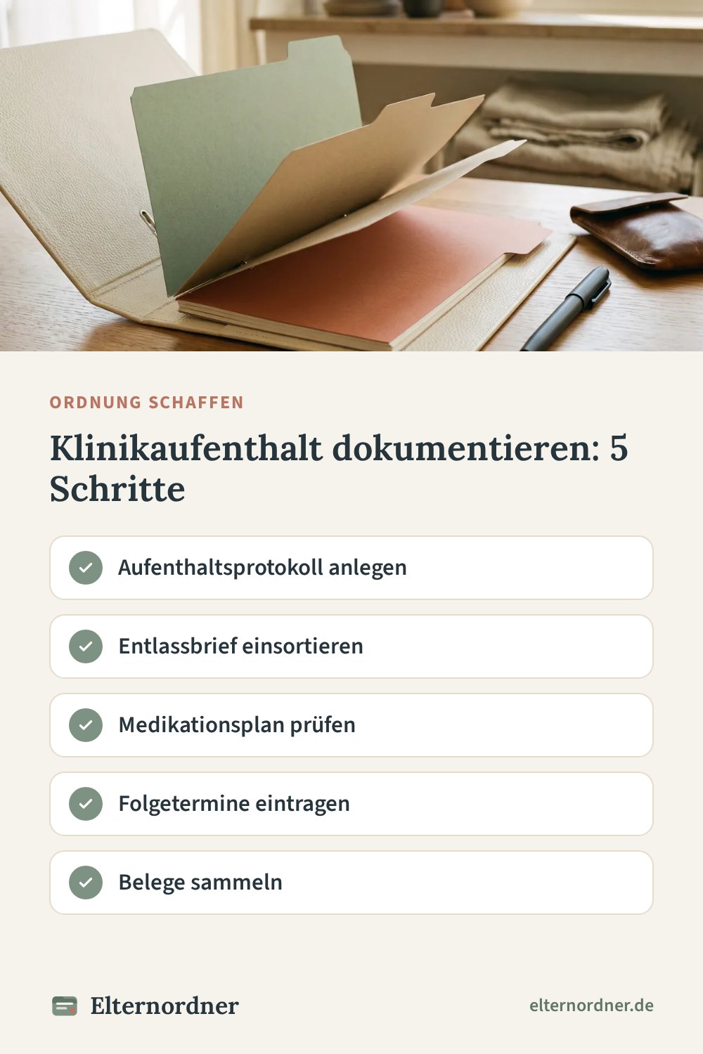Pinterest-Grafik: Klinikaufenthalt dokumentieren: 5 Schritte