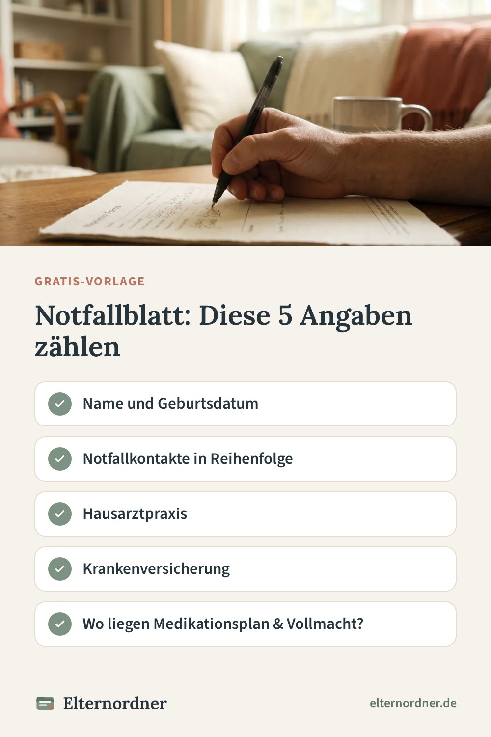 Pinterest-Grafik: Notfallblatt: Diese 5 Angaben zählen