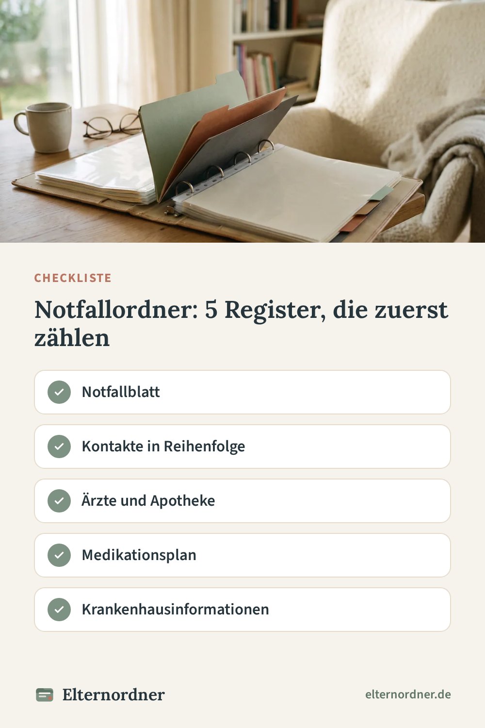 Pinterest-Grafik: Notfallordner: 5 Register, die zuerst zählen