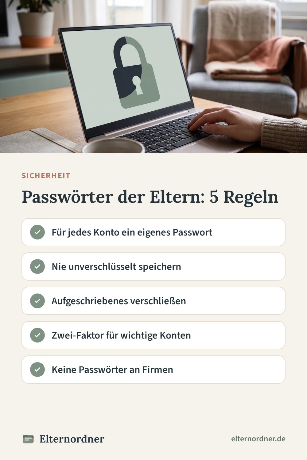 Pinterest-Grafik: Passwörter der Eltern: 5 Regeln