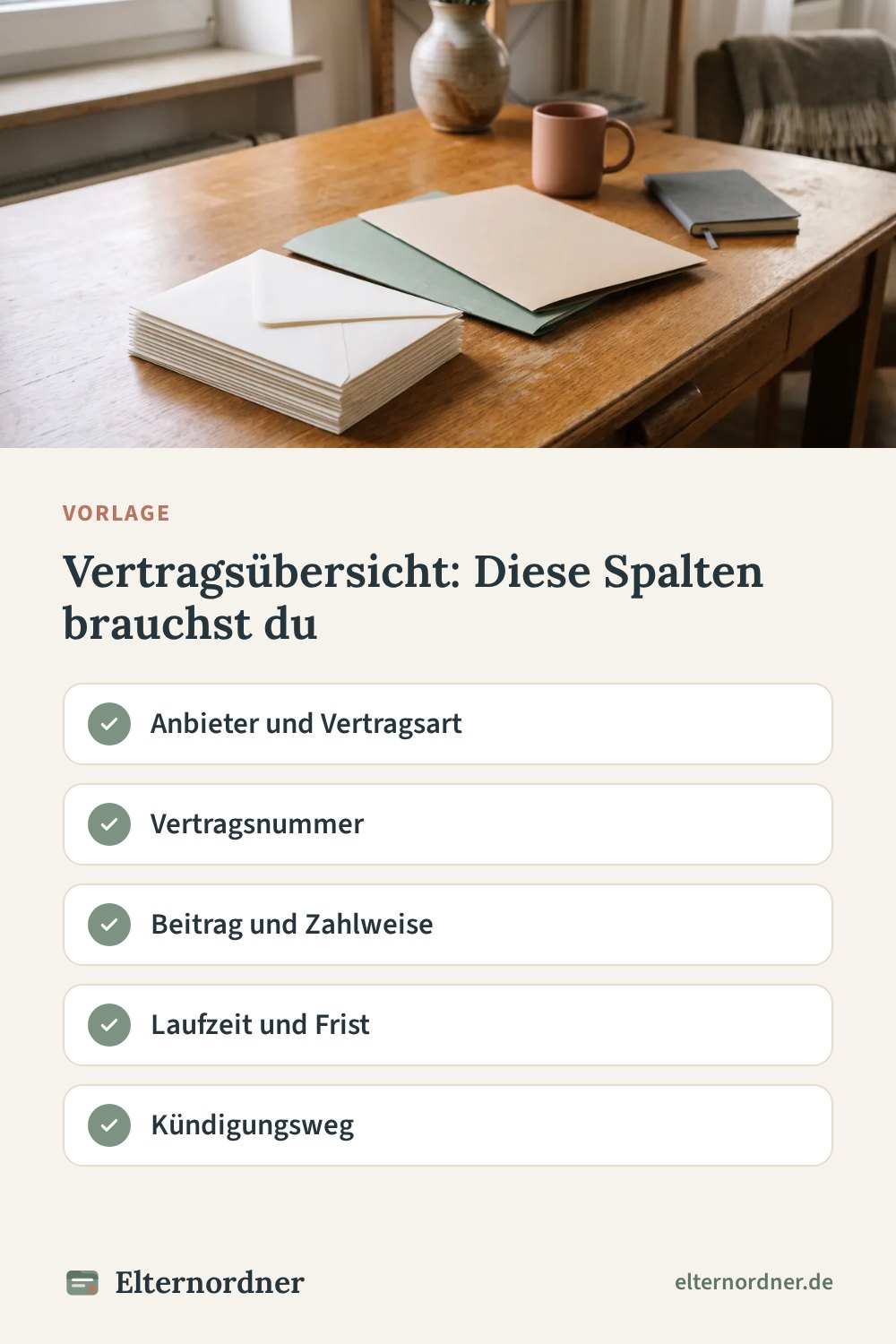 Pinterest-Grafik: Vertragsübersicht: Diese Spalten brauchst du